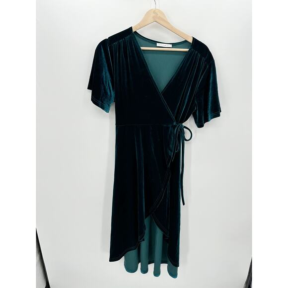 R. Vivimos Women Green Velvet Wrap Front Dress Cocktail Winter Party Size Large - Picture 1 of 6